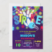 Bowling Invitation lueur Neon Bowling Anniversaire (Devant)