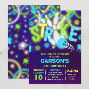 Bowling Invitation lueur Neon Bowling Anniversaire