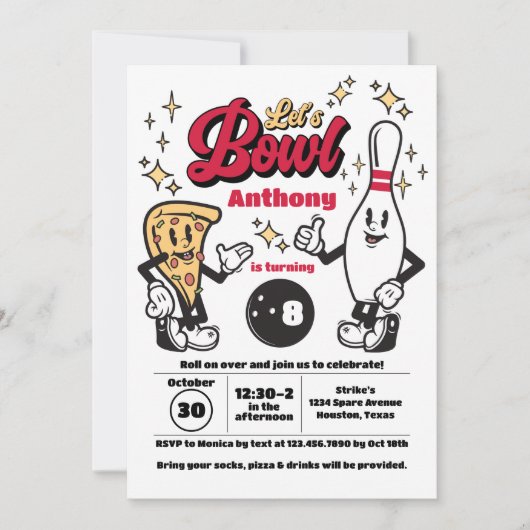 Bowling Invitation Vintage - Rouge (Devant)