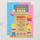 Bowling Invitations (Boy Girl Twins Blonde) (Devant / Derrière)
