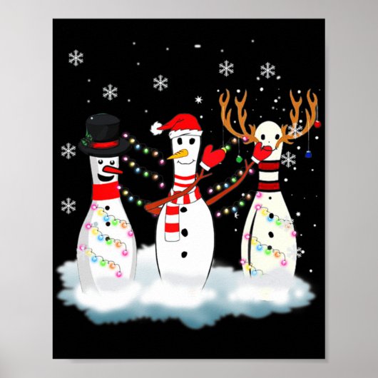 Bowling Kerstmis Pajama Lights Reindeer Santa Fun Poster (Voorkant)
