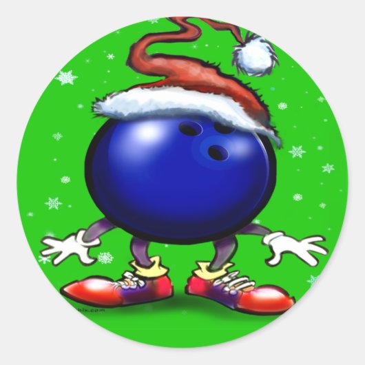 Bowling Kerstmis Ronde Sticker (Voorkant)