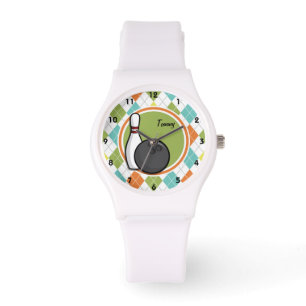Bowling; Kleurrijk Argyle Patroon Horloge
