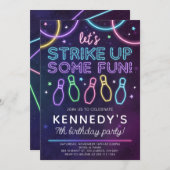 Bowling lueur Anniversaire Fête Invitation Couleur (Devant / Derrière)