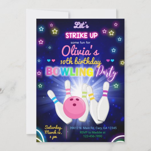 Bowling, maak wat plezier, meisje verjaardagsuitno kaart (Voorkant)
