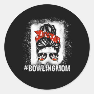 Bowling Mam Messy Bun Bleaching Moederdag Gift Ronde Sticker
