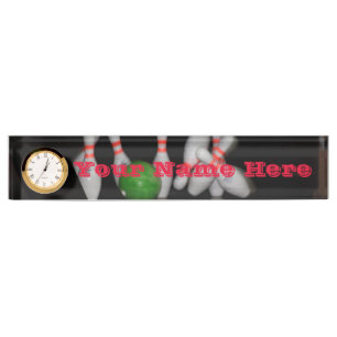 Bowling Name Desk Bord met klok Naambordje