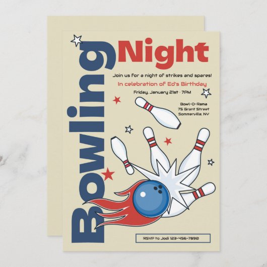 Bowling Night Invitation (Devant / Derrière)