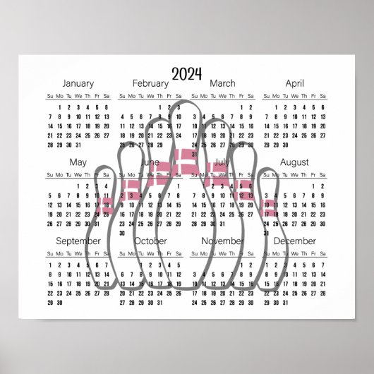 Bowling ontwerp 2024 kalender poster  (Voorkant)