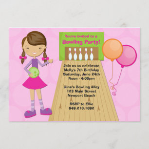 Bowling Party Birthday Invitation for Girl Kaart