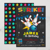 BOWLING PARTY BIRTHDAY INVITATION KAART (Voorkant / Achterkant)