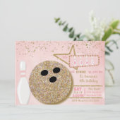 Bowling party, Birthday roze glitter 10th look Kaart (Staand voorkant)