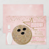 Bowling party, Birthday roze glitter 10th look Kaart (Voorkant / Achterkant)