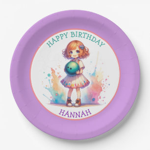 Bowling Party Girl's Anime Verjaardag gepersonalis Papieren Bordje