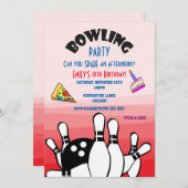 Bowling Party Invitation Ball and Pins Pizza and C (Devant / Derrière)