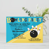 Bowling Party Invitation - Blue and Yellow Kaart (Staand voorkant)