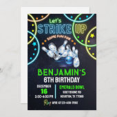 Bowling Party Invitation garçons Grève Un Peu Amus (Devant / Derrière)