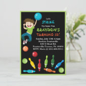 Bowling Party Invitation Happy Birthday Invite Boy Kaart (Staand voorkant)