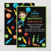 Bowling Party Invitation Happy Birthday Invite Boy Kaart (Voorkant / Achterkant)