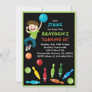 Bowling Party Invitation Happy Birthday Invite Boy Kaart