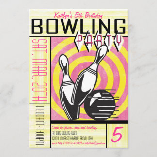 Bowling Party Invitation - Roze Kaart