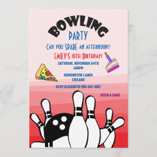 Bowling Party Nodig Bal en Pins Pizza en Taart uit Kaart