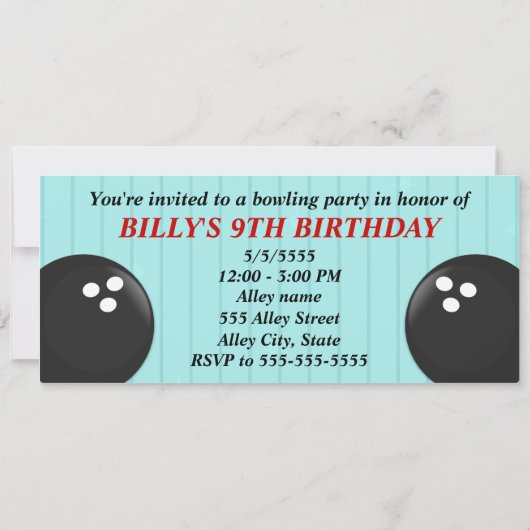 Bowling Party Pins uitnodiging (Achterkant)