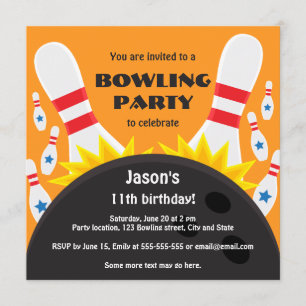 Bowling party-uitnodiging met bowlingbal kaart