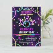 Bowling Party uitnodiging, spelden, meisje bowling Kaart (Staand voorkant)