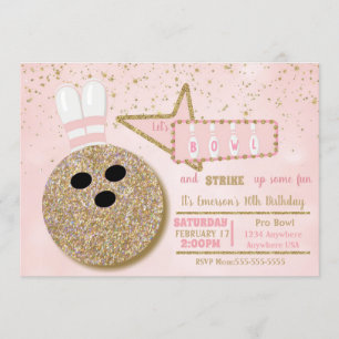 Bowling party, Verjaardag roze glitter look Kaart