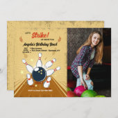 Bowling Photo Anniversaire Invitation (Devant / Derrière)