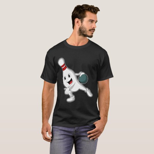 Bowling pin at Bowling with Bowling ball T-shirt (Voorkant volledig)