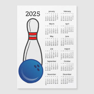 Bowling Pin Ball 2025 Calendrier Carte magnétique