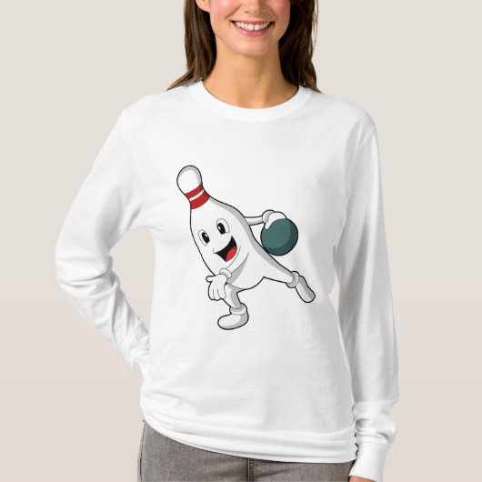Bowling pin bij Bowling met Bowling ball T-shirt (Voorkant)
