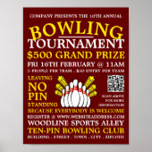 Bowling Pin Design, Ten-Pin Bowling Tournament Poster (Voorkant)