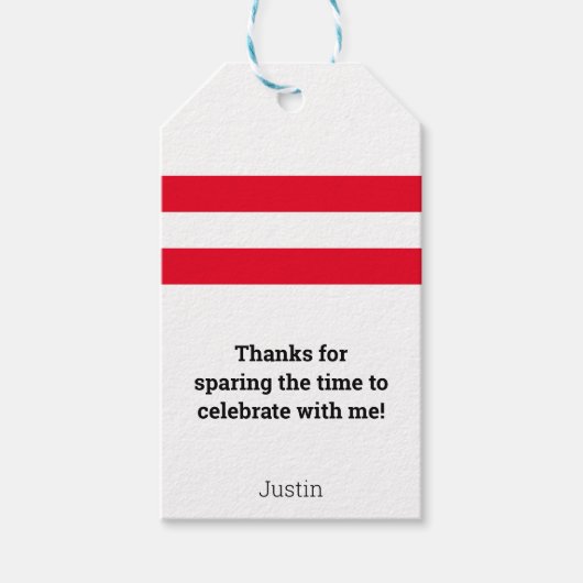 Bowling Pin Red Stripes w/ Aangepast bericht en na Cadeaulabel (Voorkant)