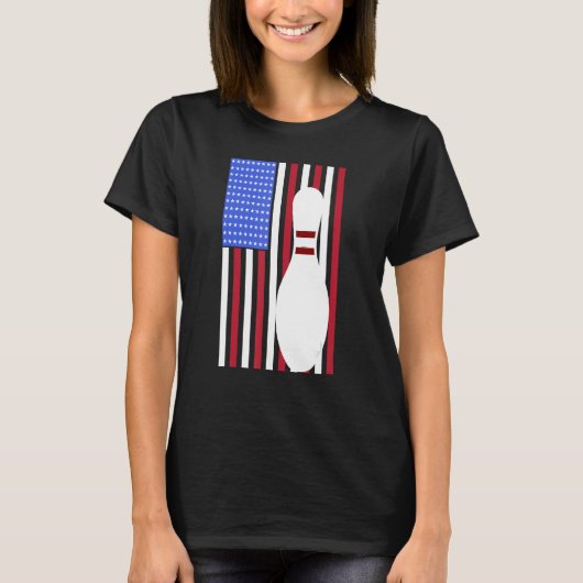 Bowling Pin US Flag American Bowling Player Bowler T-shirt (Voorkant)