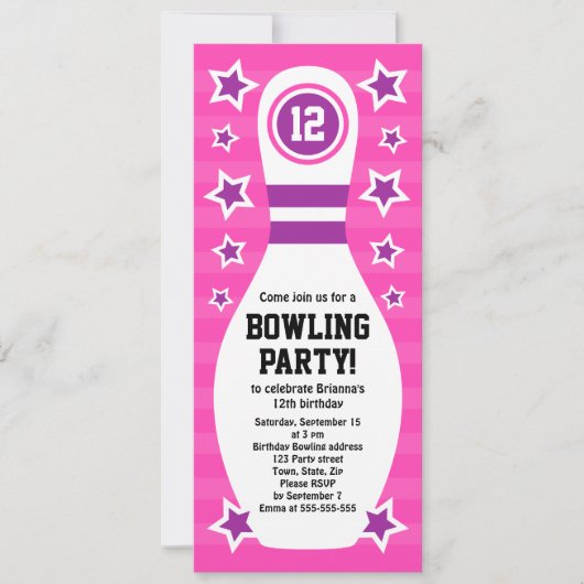 Bowling pin verjaardagsfeest uitnodiging met sterr (Voorkant)
