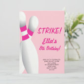 Bowling Pink Birthday Party - Uitnodigingen (Staand voorkant)