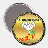 Bowling pins en ball met het woord STRIKEOLOGIST Magneet (Voorkant / Achterkant)