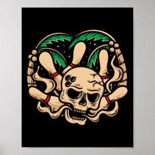 Bowling Pins Retro Schedel Skelet Hoofd Bowling LL Poster