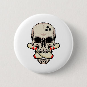 Bowling Pins Retro Schedel Skelet Hoofd Bowling LL Ronde Button 5,7 Cm