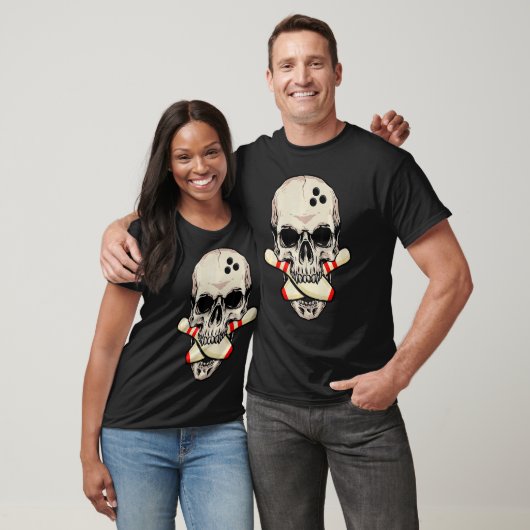 Bowling Pins Retro  Skull Skeletkop Bow T-shirt (Unisex)