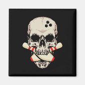 Bowling Pins Retro Skull Skeleton Magneet (Voorkant)