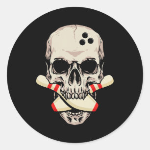 Bowling Pins Retro Skull Skeleton Ronde Sticker