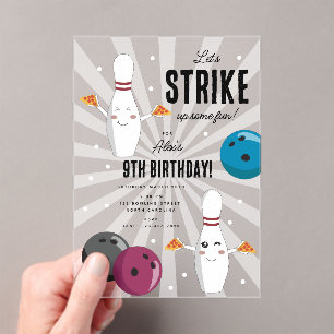 Bowling Pizza Strike Up Sommige Leuke Kinderen Ver Acryl Uitnodigingen