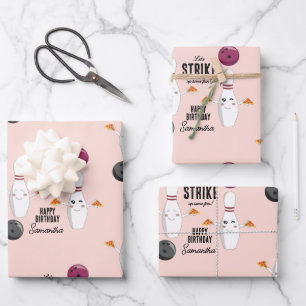 Bowling Pizza Strike Up Sommige Leuke Kinderen Ver Inpakpapier Vel