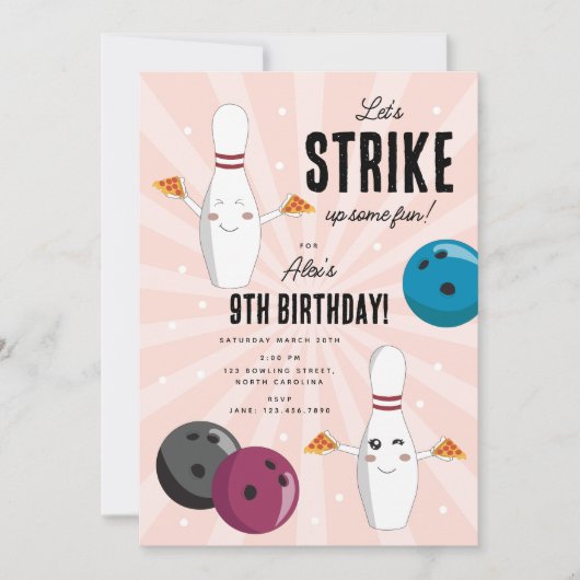 Bowling Pizza Strike Up Sommige Leuke Kinderen Ver Kaart (Voorkant)
