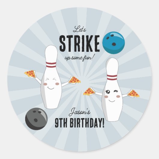 Bowling Pizza Strike Up Sommige Leuke Kinderen Ver Ronde Sticker (Voorkant)