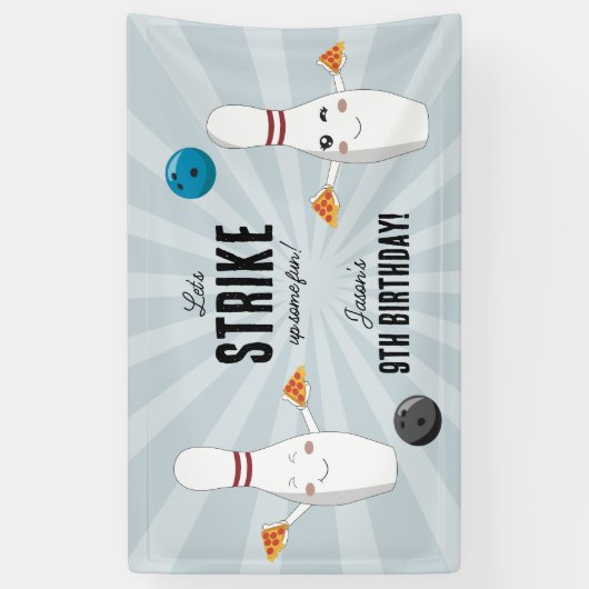 Bowling Pizza Strike Up Sommige Leuke Kinderen Ver Spandoek (Verticaal)